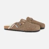 Pelzige Damen-Sandalen-Clogs mit Fischgrätenmuster