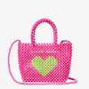 Perlenbesetzte rosa Handtasche mit grünem Herz