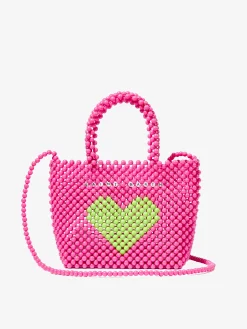 Perlenbesetzte rosa Handtasche mit grünem Herz