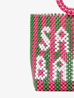 Perlenhandtasche mit rosa und grünen Streifen