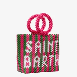 Perlenhandtasche mit rosa und grünen Streifen