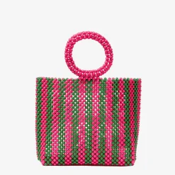 Perlenhandtasche mit rosa und grünen Streifen