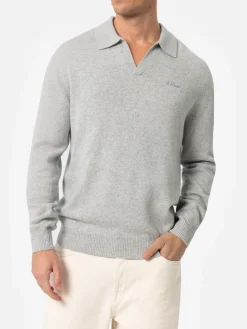 Pullover Covent aus graumeliertem Kaschmir-Mix mit Polokragen für Herren