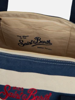 Reisetasche mit blauen Streifen