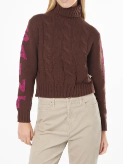 Rollkragenpullover für Damen mit Zopfmuster und Saint-Moritz-Jacquard-Print