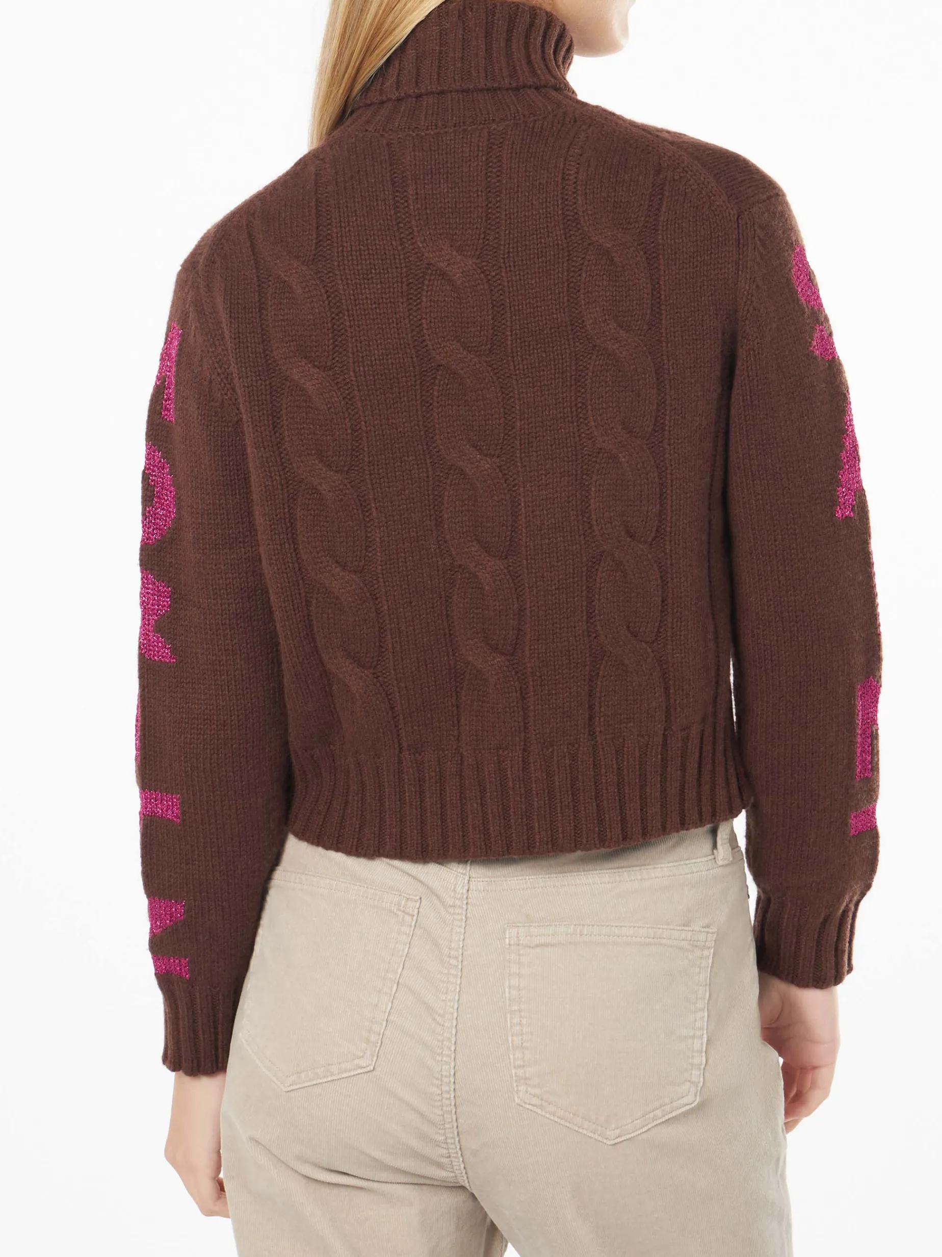 Rollkragenpullover für Damen mit Zopfmuster und Saint-Moritz-Jacquard-Print