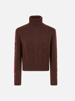 Rollkragenpullover für Damen mit Zopfmuster und Saint-Moritz-Jacquard-Print