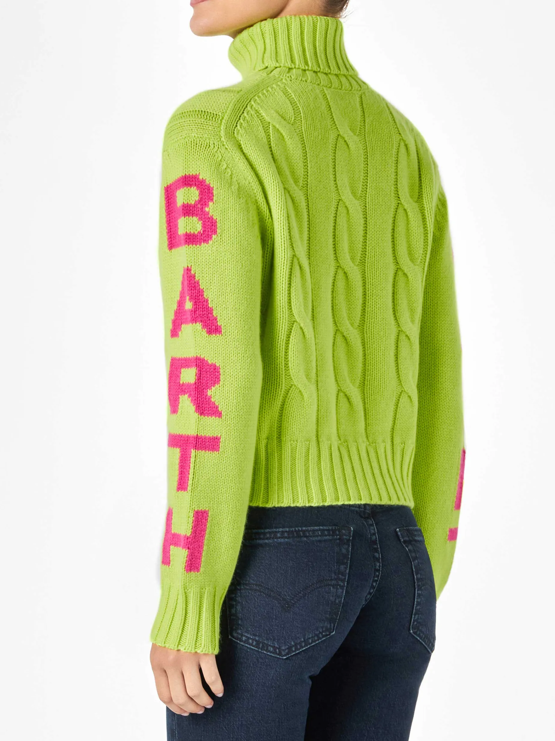 Rollkragenpullover mit geflochtenem Rollkragenpullover für Damen in Neongelb