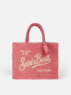 Rosa Colette Raffia-Handtasche mit Stickerei
