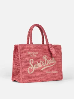 Rosa Colette Raffia-Handtasche mit Stickerei