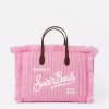 Rosa Colette-Handtasche aus Rippenstrick mit Logo-Stickerei