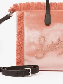 Rosa Colette-Handtasche aus Samt mit Strass-Logo