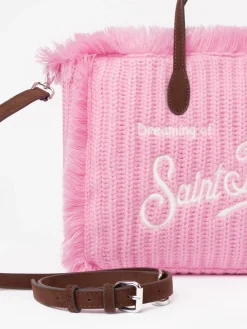 Rosa Colette-Handtasche aus Rippenstrick mit Logo-Stickerei