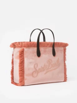Rosa Colette-Handtasche aus Samt mit Strass-Logo