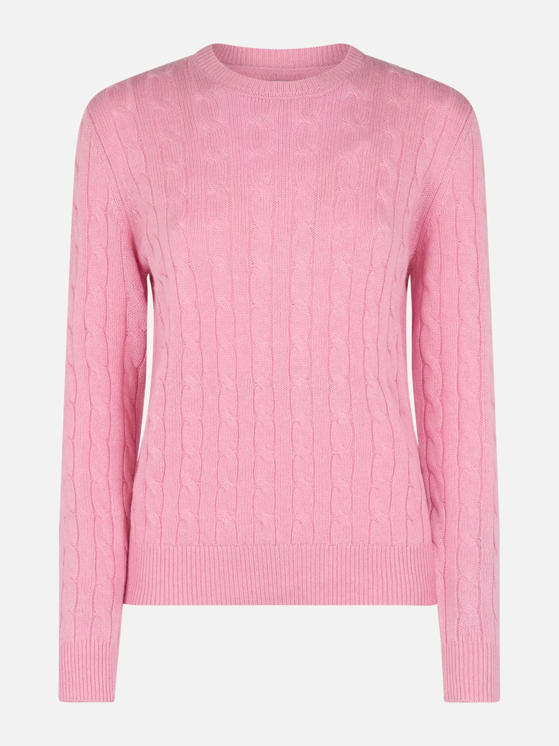 Rosa Damenpullover aus Kaschmirmischung mit Zopfmuster Sorbonne