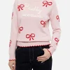 Rosa Damenpullover New Queen mit Pretty Woman-Stickerei und Bänder-Print