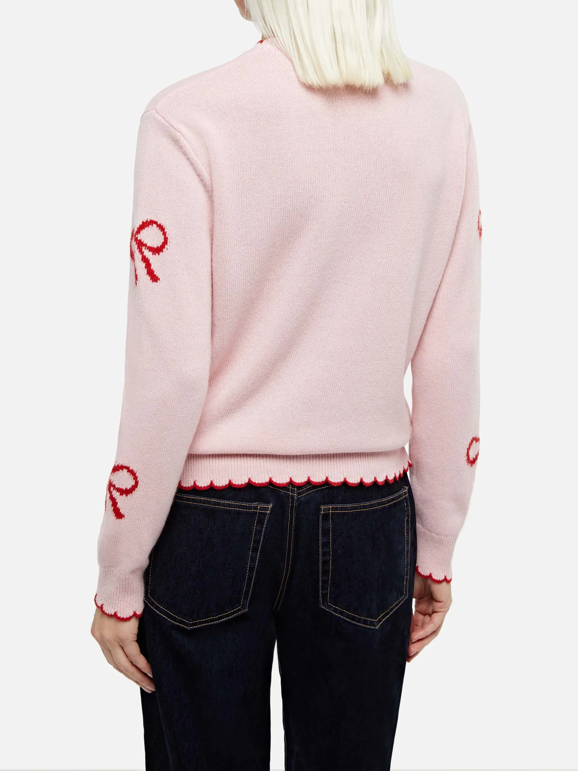 Rosa Damenpullover New Queen mit Pretty Woman-Stickerei und Bänder-Print