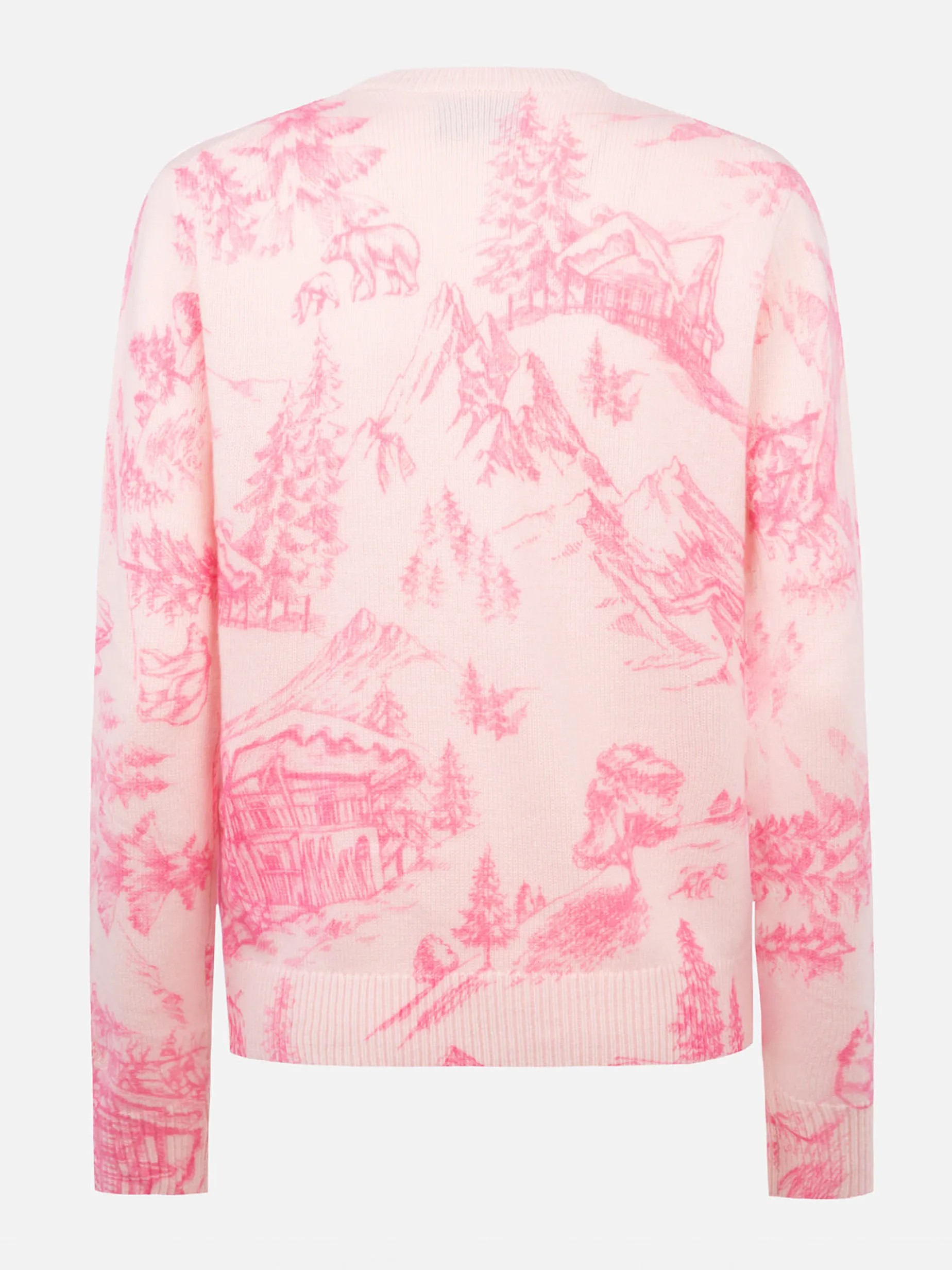 Rosa Damenpullover New Queen mit Toile de Jouy-Druck und Chalet e Rosè-Stickerei