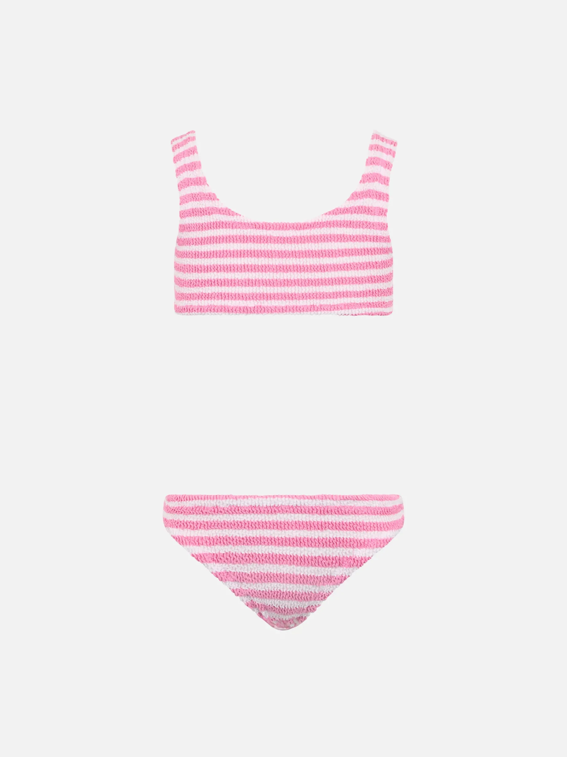 Rosa gestreifter klassischer Crinkle-Bikini für Mädchen von Baker