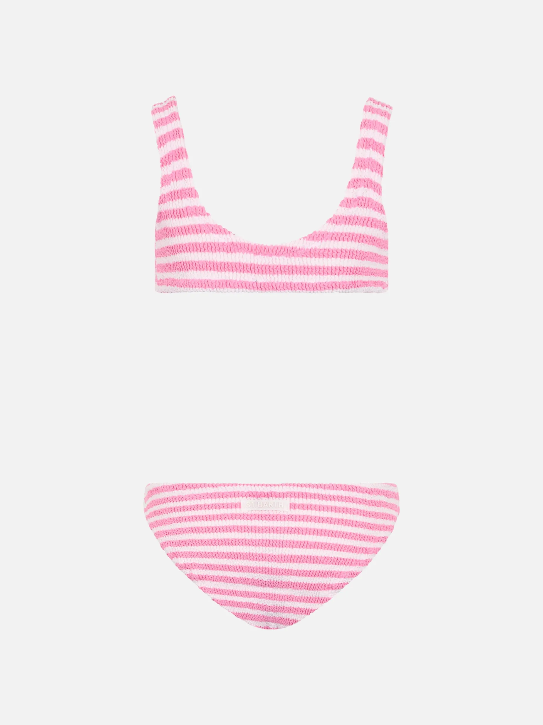 Rosa gestreifter klassischer Crinkle-Bikini für Mädchen von Baker