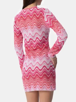 Rosa kurzes Damen-Raschel-Strickkleid Imany