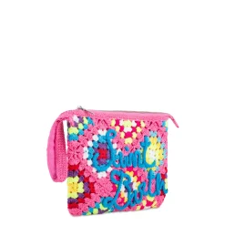 Rosa Parisienne-Häkelclutch mit Saint-Barth-Stickerei