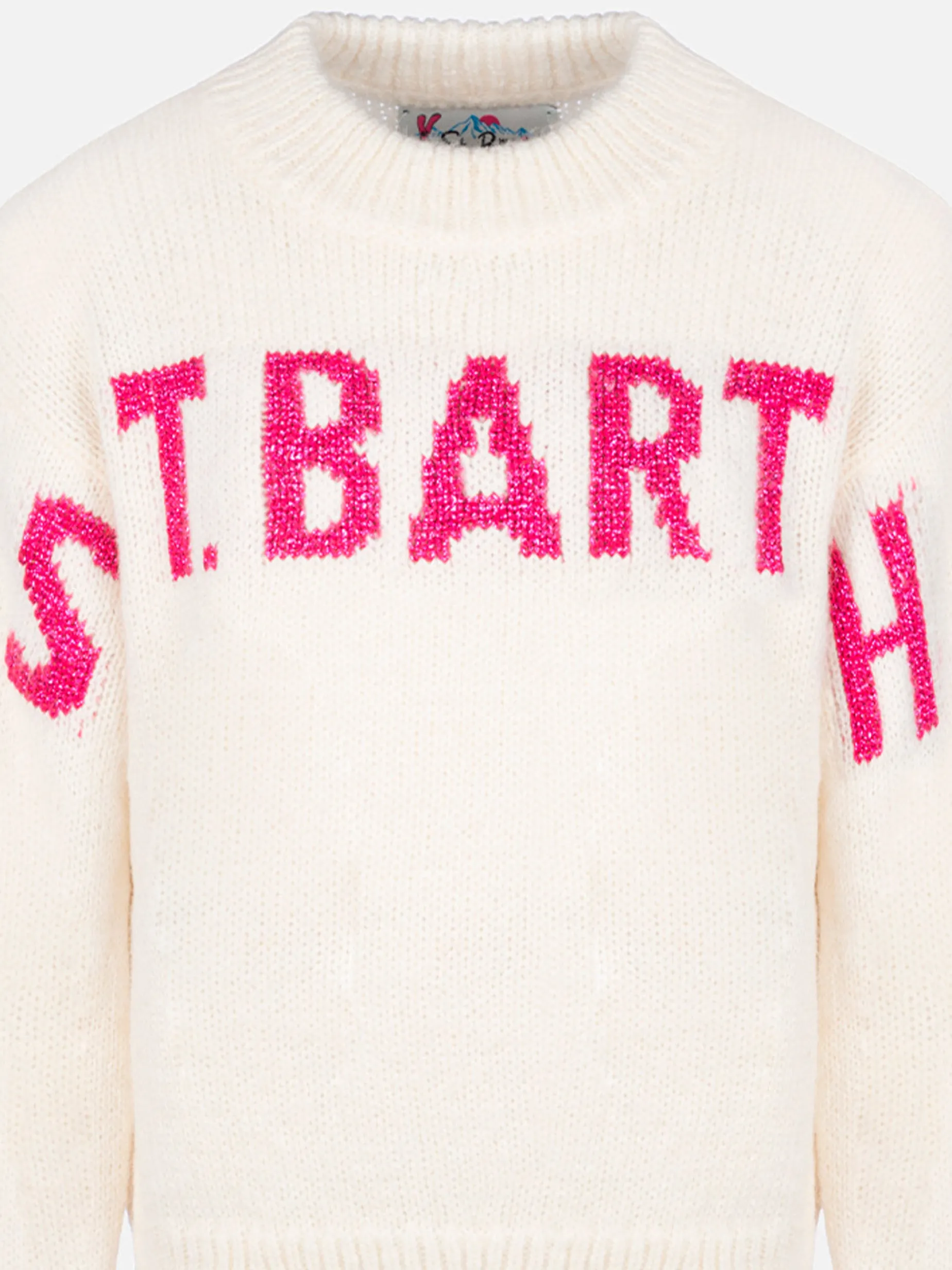 Rosa Rundhalspullover Danya für Mädchen mit Saint Barth Lurex-Logo