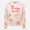 Rosa Rundhalspullover für Mädchen „Princess“ mit Pinien-Rehkitz-Print und „Winter Lover“-Stickerei
