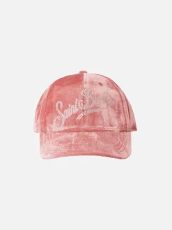 Rosa Samt Ballkappe Baseball mit Strass-Logo