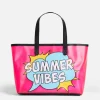 Rosa transparente PVC-Strandtasche mit Summer Vibes-Aufdruck