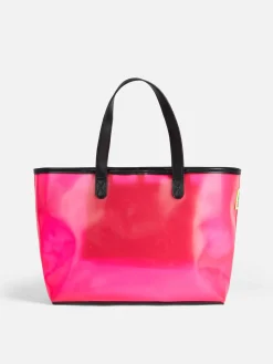 Rosa transparente PVC-Strandtasche mit Summer Vibes-Aufdruck