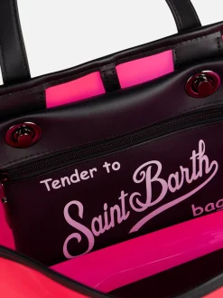 Rosa transparente PVC-Strandtasche mit Summer Vibes-Aufdruck