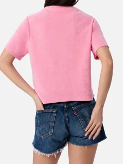 Rosa T-Shirt mit Rundhalsausschnitt aus Frottee-Baumwolle für Damen Aleja