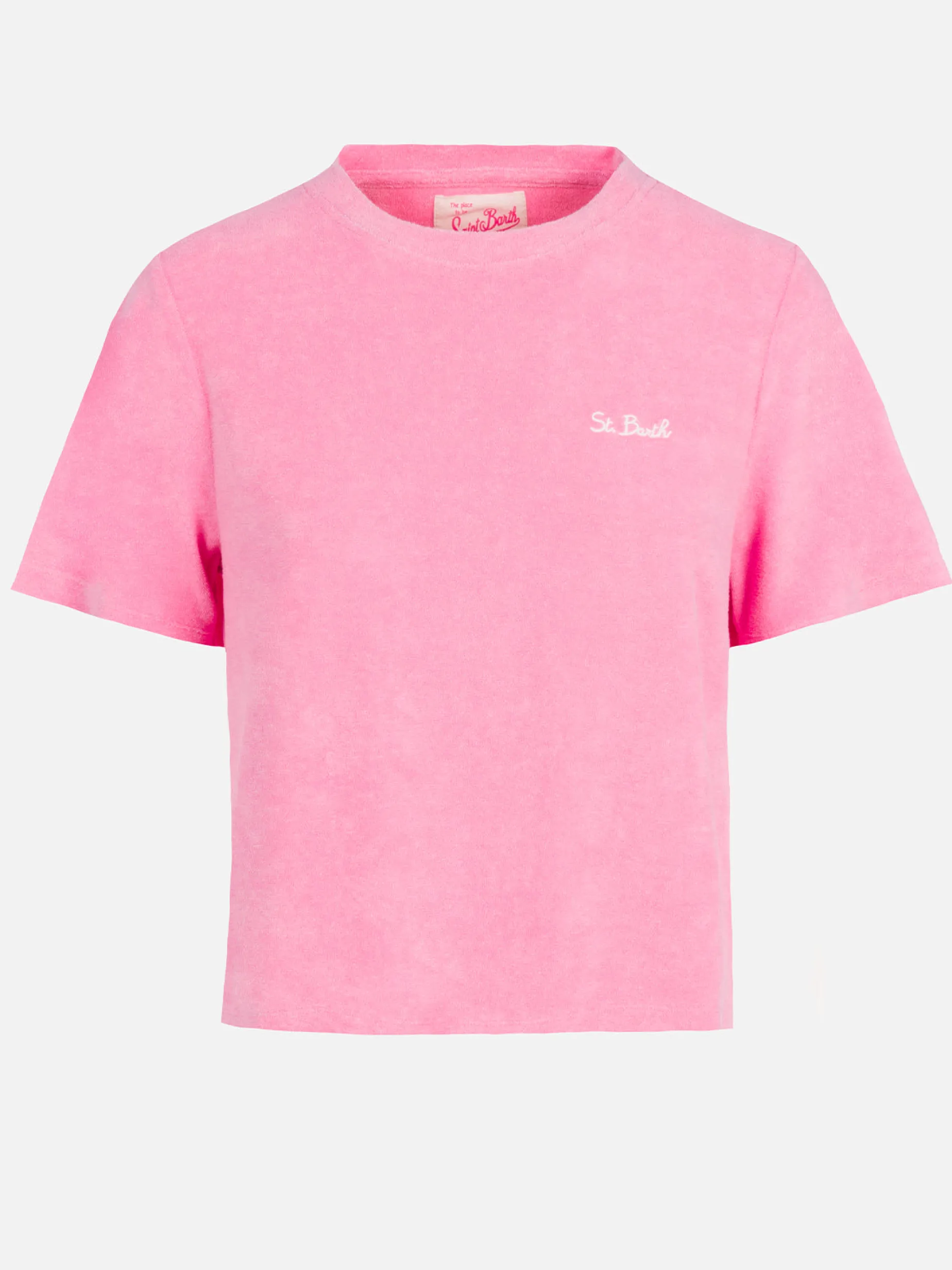Rosa T-Shirt mit Rundhalsausschnitt aus Frottee-Baumwolle für Damen Aleja