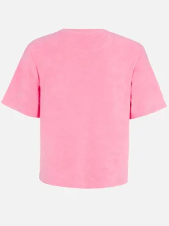 Rosa T-Shirt mit Rundhalsausschnitt aus Frottee-Baumwolle für Damen Aleja