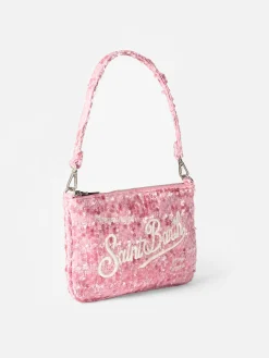 Rosa Tweed-Beutel Mini Parisienne mit Henkel
