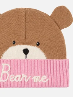 Rosa und braune Mütze „Zaya“ für Mädchen in Bärenform