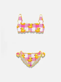 Rosa Vichy- und Ducky-Bikini für Mädchen