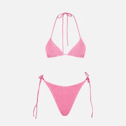 Rosafarbener Crinkle-Triangel-Bikini für Damen