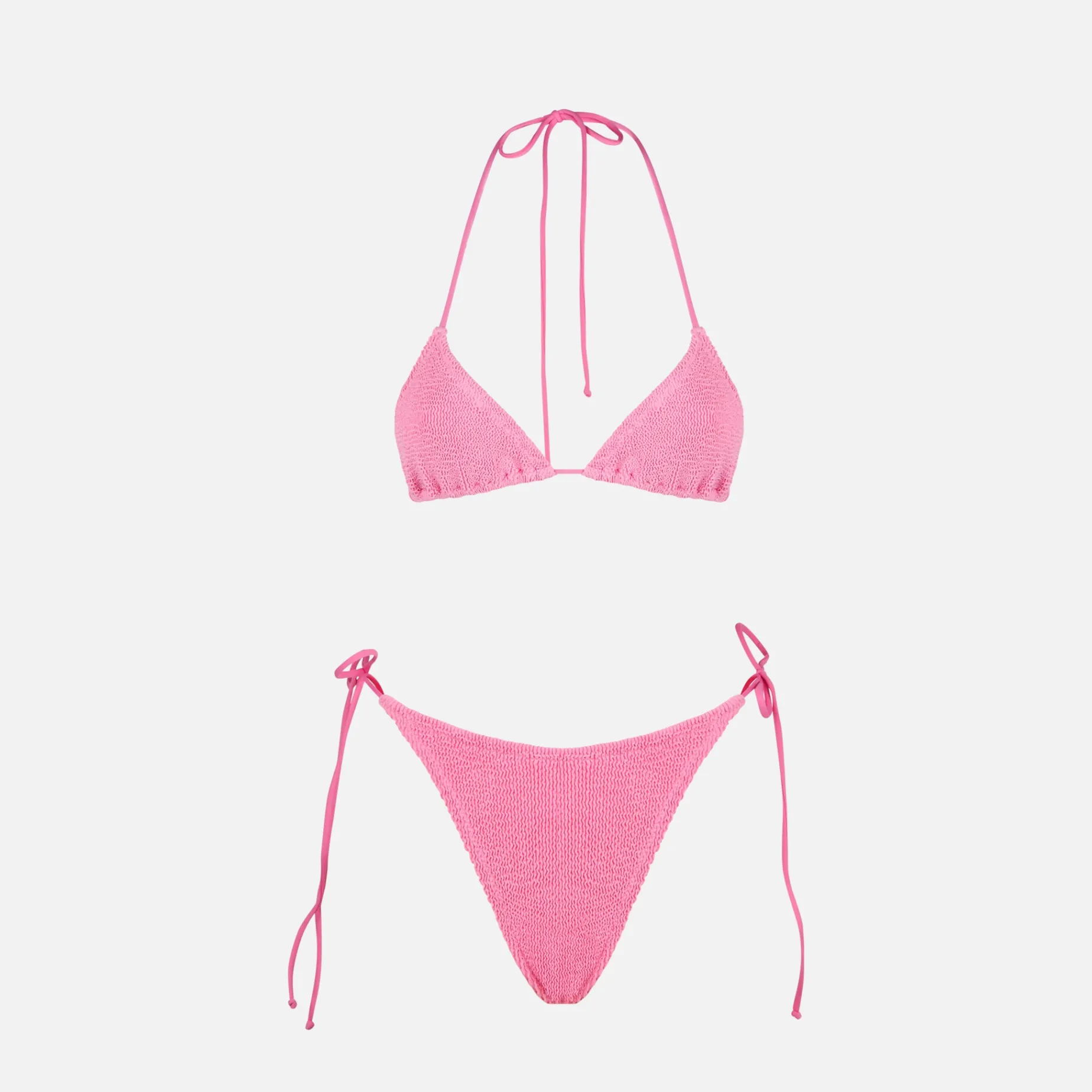 Rosafarbener Crinkle-Triangel-Bikini für Damen