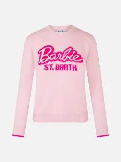 Rosafarbener Damenpullover mit Rundhalsausschnitt und Barbie-Aufdruck | BARBIE-SONDEREDITION