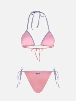 Rosafarbener Damen-Triangel-Bikini Leah Marielle aus Lurex mit Paspelierung
