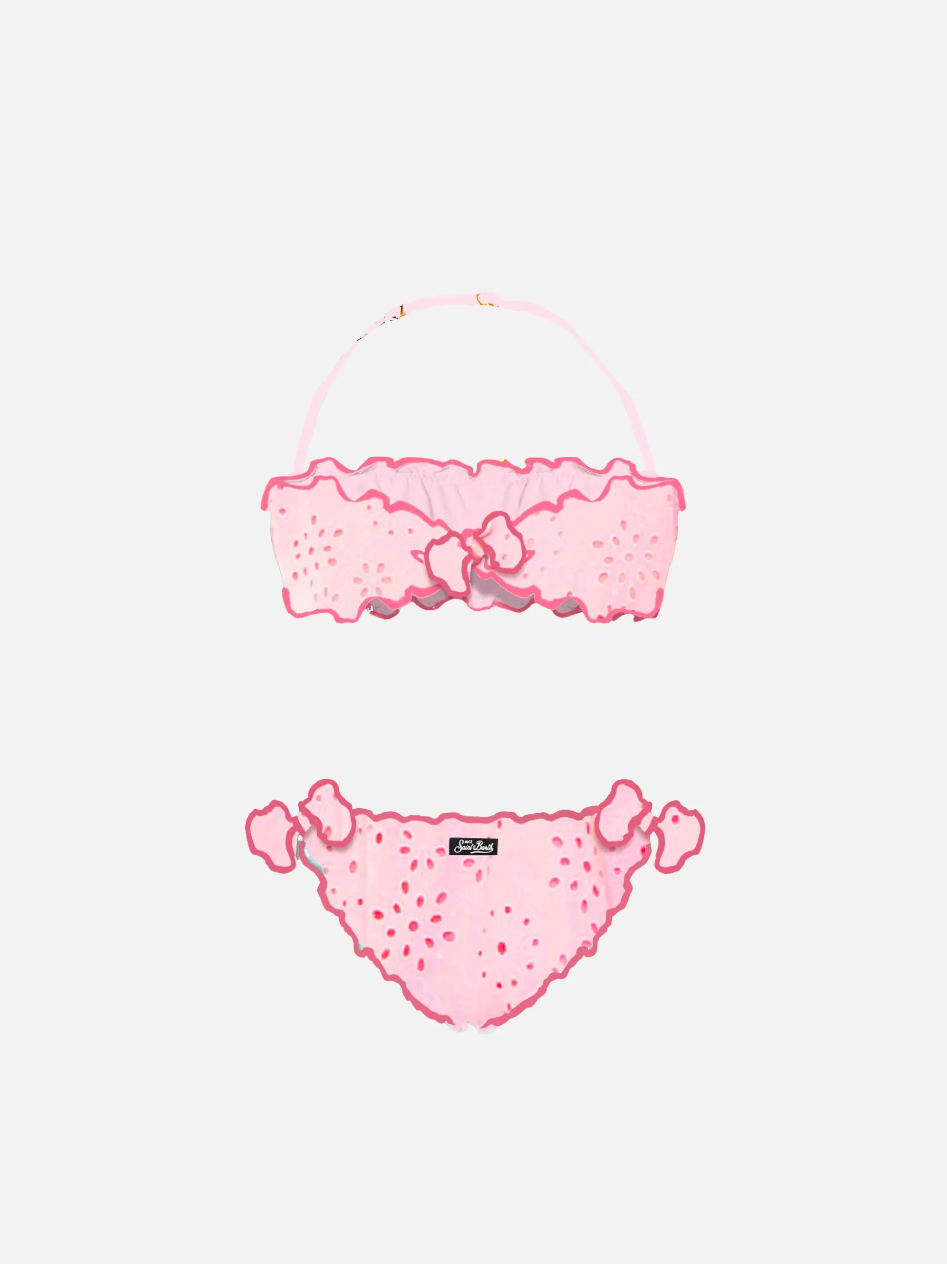 Rosafarbener Sangallo-Bandeau-Bikini für Mädchen