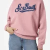 Rosafarbenes Damen-Fleece-Sweatshirt mit Frottee-Logo