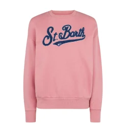 Rosafarbenes Damen-Fleece-Sweatshirt mit Frottee-Logo