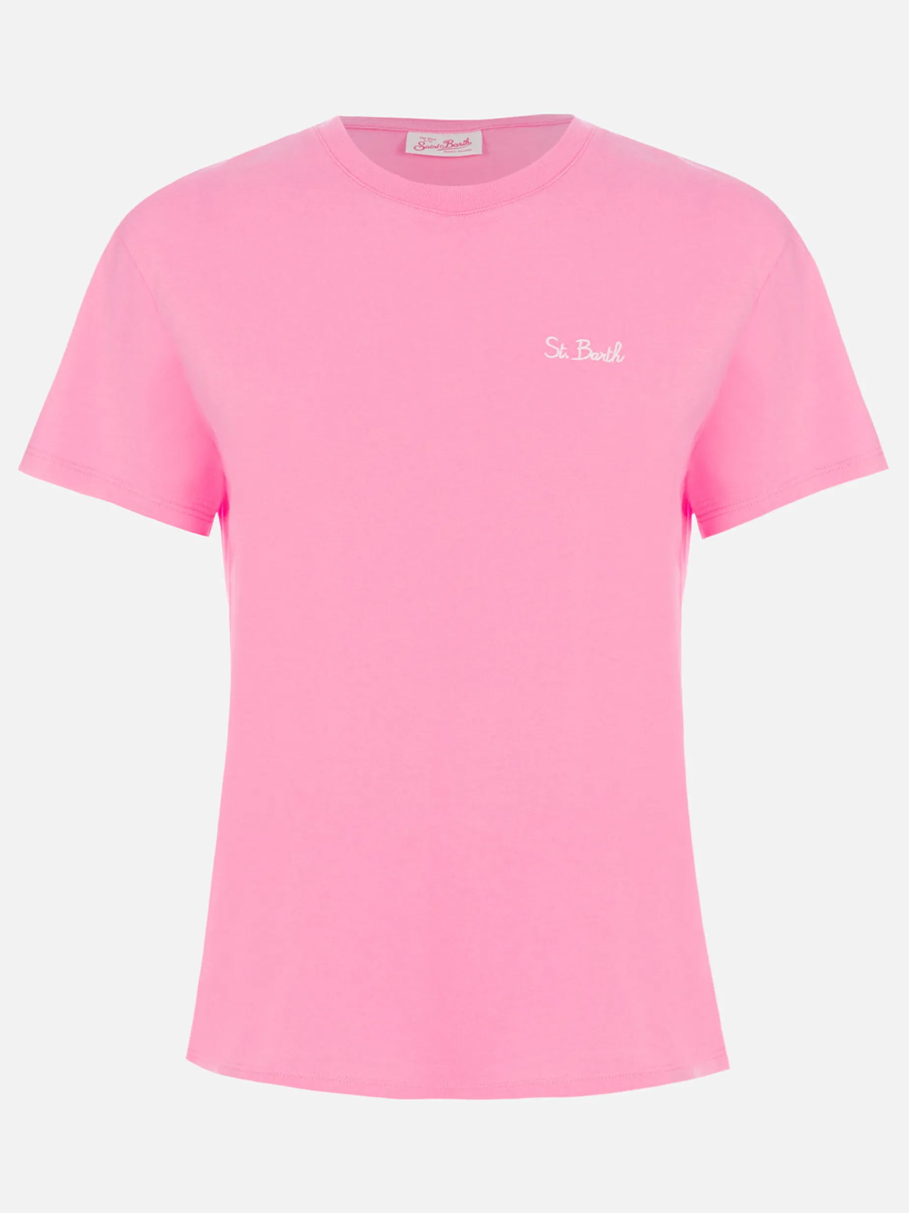 Rosafarbenes Rundhals-T-Shirt Emilie aus Baumwolljersey für Damen