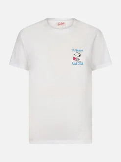 Rosafarbenes Rundhals-T-Shirt Emilie aus Baumwolljersey für Damen mit Snoopy St. Barth Padel Club-Stickerei | SNOOPY PEANUTS SPECIAL EDITION