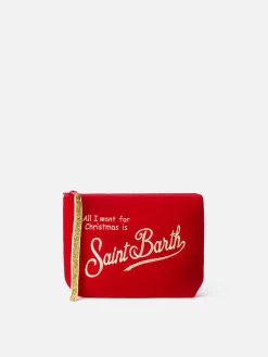 Rote Samtpochette Aline mit Lurex-Logo