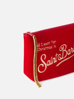 Rote Samtpochette Aline mit Lurex-Logo