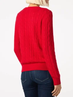 Roter Damenpullover aus Kaschmirmischung mit Zopfmuster Sorbonne